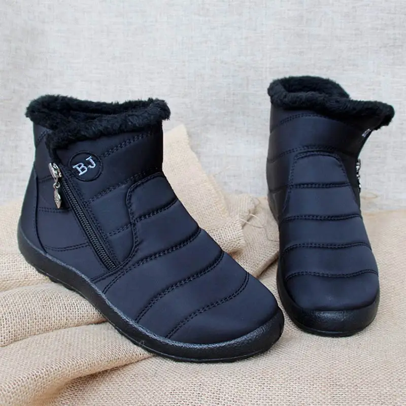 Obuv ženy winter boot 2021 nový vodotesný strane zips členková obuv žena teplé plyšové kolo prst snehu topánky, dámske topánky plus veľkosť