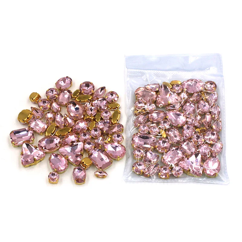 Odevné doplnky zmiešané tvar Ružové sklo krištáľ šitie kamienkami s gold base pre šaty/odev/obuv
