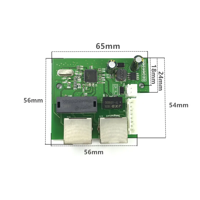 OEM pôvodné priame mini rýchlo 10 / 100mbps 3-port siete Ethernet lan hub dosky vypínača 3 rj45 5V 12V 2 rj45 1 * 8pin hlavu port