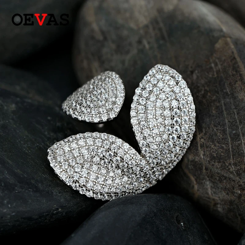 OEVAS 925 Sterling Silver Šumivé Full High Uhlíka Diamant Listy Prst Prstene Pre Ženy, Svadobné Party Jemné Šperky Dary
