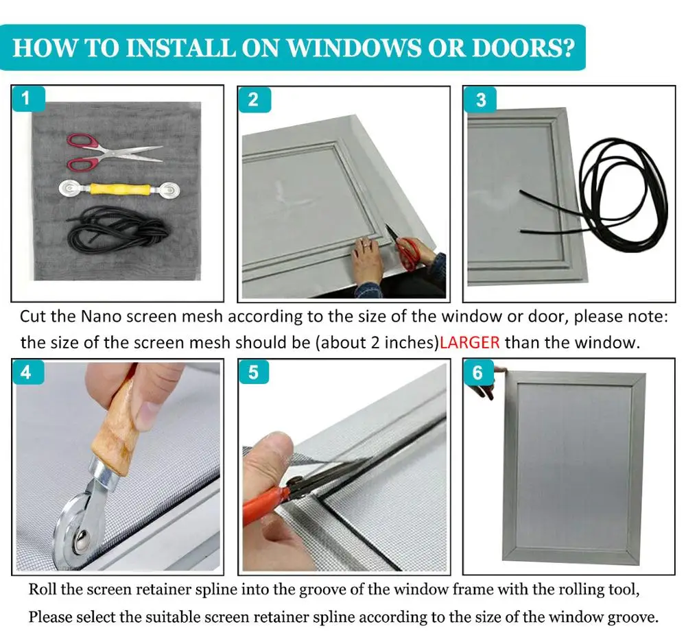 Okenné s Rolling Nástroj a Displej Držiak Spline, Anti Mosquito Chybu Hmyzu Obrazovky pre Windows Dvere a Terasové Obrazovky