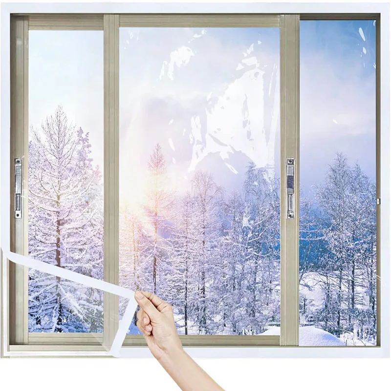 Okno tepelná Izolácia film Teplé filmy v zime Samolepiace sliznice ochranné Energie Mäkké priehľadné sklo, fólie Na okná