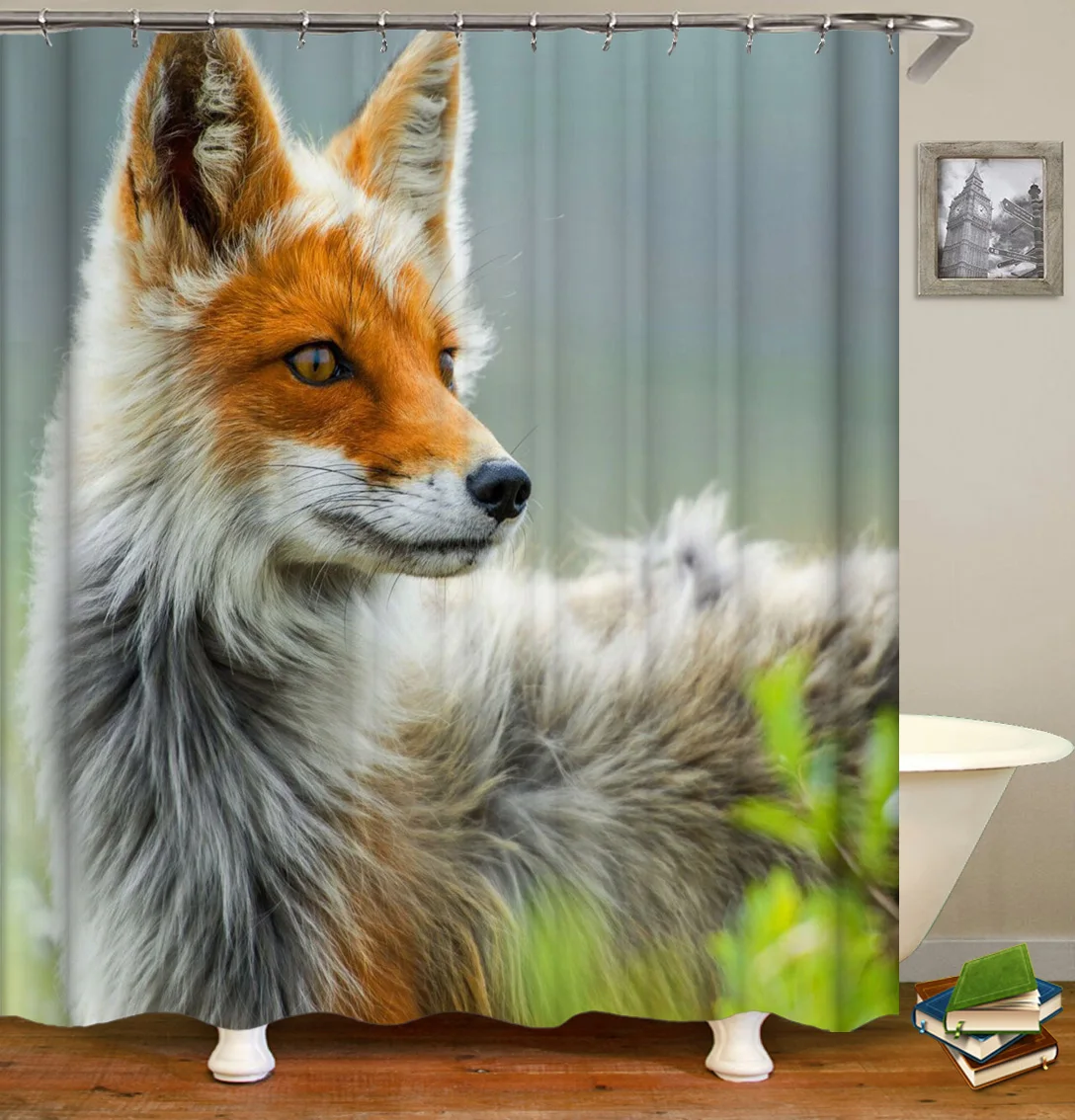 OLOEY Zvierat Sprchové Závesy Šteňa Psa Fox 3d Tlač vlastné Závesy pre Kúpeľňa Nepremokavé tkaniny Tkaniny, Vaňa Opony