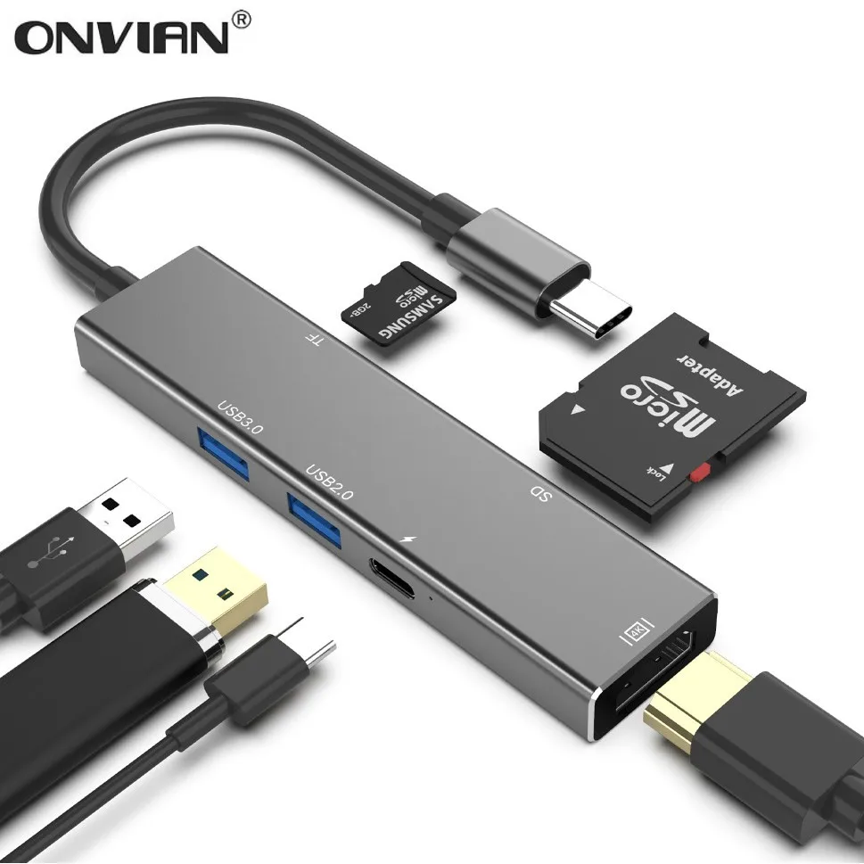 Onvian usb c hub s napájacím adaptérom typ c OTG splitter extender multi usb 3.0 2.0 dock SD/TF HDMI Pre macbook Pro Príslušenstvo
