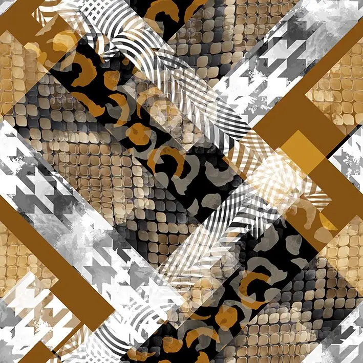 Opona Snakeskin Leopard Zvieracie vzory v Geometrický Vzor, Patchwork Štýl Kresby, Horčica Čierna Biela
