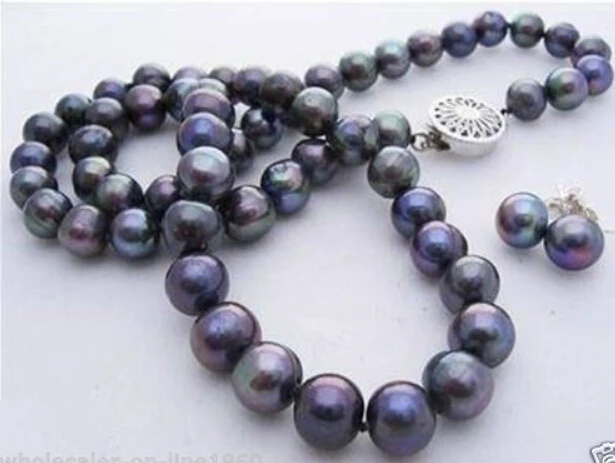 Originálne 7-8mm Čierne akoya umelo pestované perly náhrdelník 18