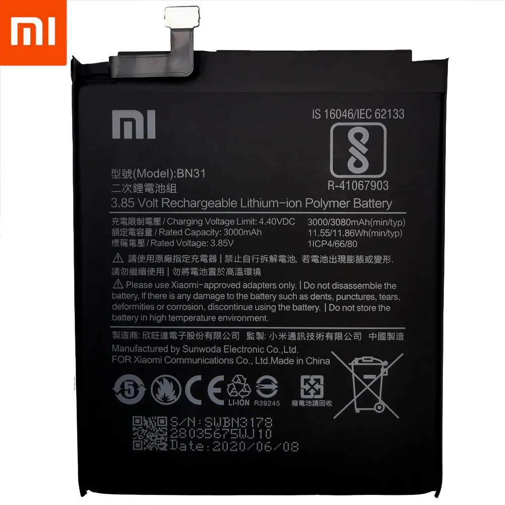 Originálne Batérie Telefónu pre Redmi Poznámka 5A Prime S2 Batérie Xiao Mi 5X A1 Mi5X BN31 Náhradná bateria 5A Pro/prime Y1 MiA1 S2
