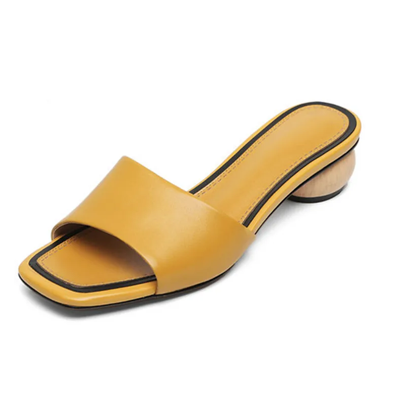 Originálne kožené nízka zvláštne Podpätky ženy papuče otvorené prst lete bežné pláže Topánky Žena dámske topánky