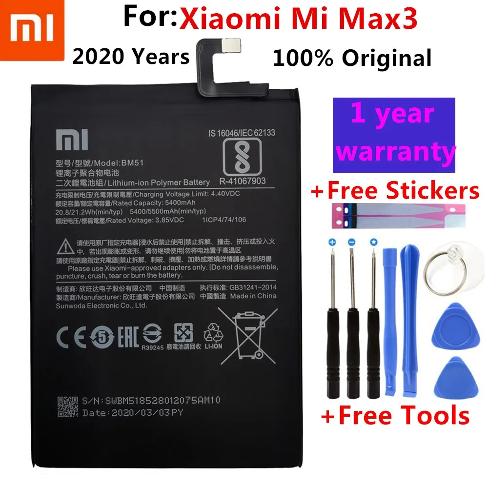 Originálne Náhradné Batérie Pre BM51 Xiao Mi Max 3 Max3 / BM50 Mi Max 2 Max2 / BM49 Mi Max Originálne Batérie Telefónu +Nástroje