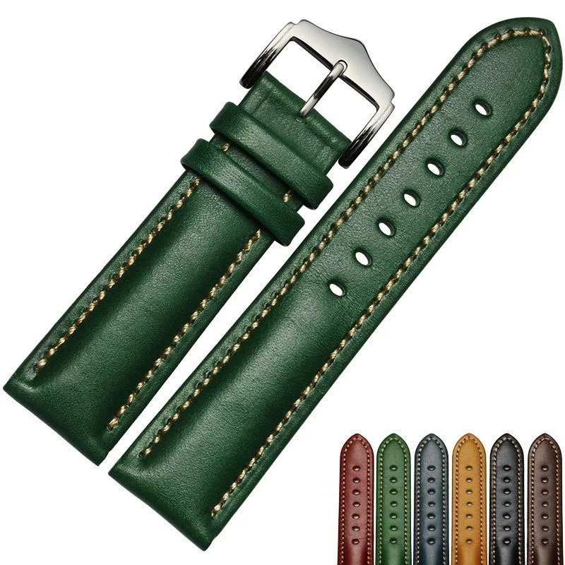 Originálny kožený náramok, ručne vyrábané watchband 18 20 mm 22 mm sledovať kapela zelená modrá farba Náramkové hodinky remienok náramkových hodiniek veľkoobchod