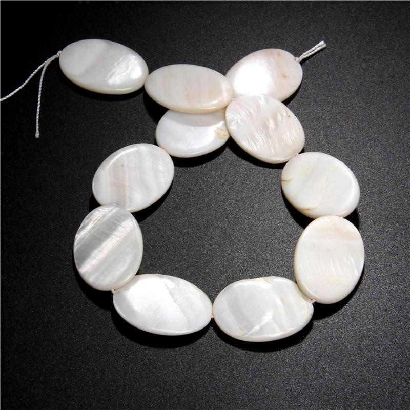 Oválny Tvar Biela Prírodná perleť Shell Perly Leštené Shell Voľné Korálky pre Šperky, Takže Náramok, Náhrdelník Accessries