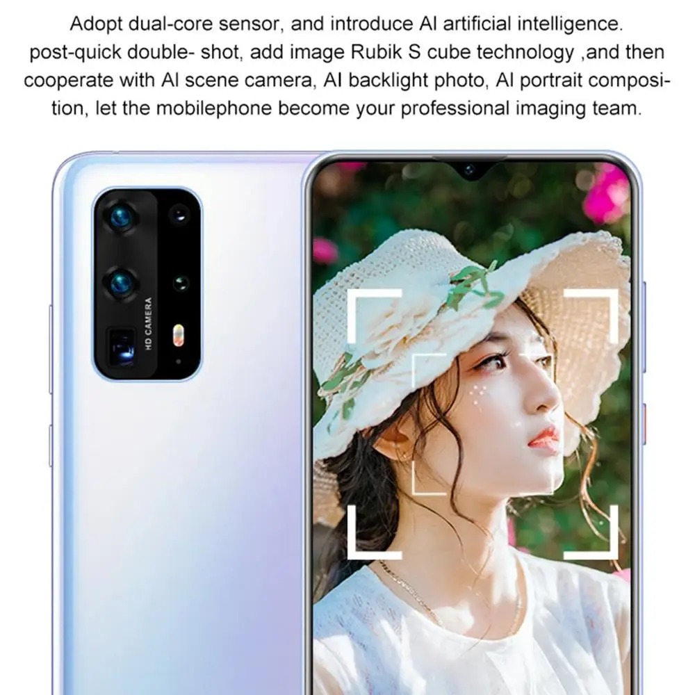 P41pro 6.7 palcový kvapka vody displej 2 + 16GB mobilný telefón, inteligentný telefón rozpoznávanie tvárí technológia telefón