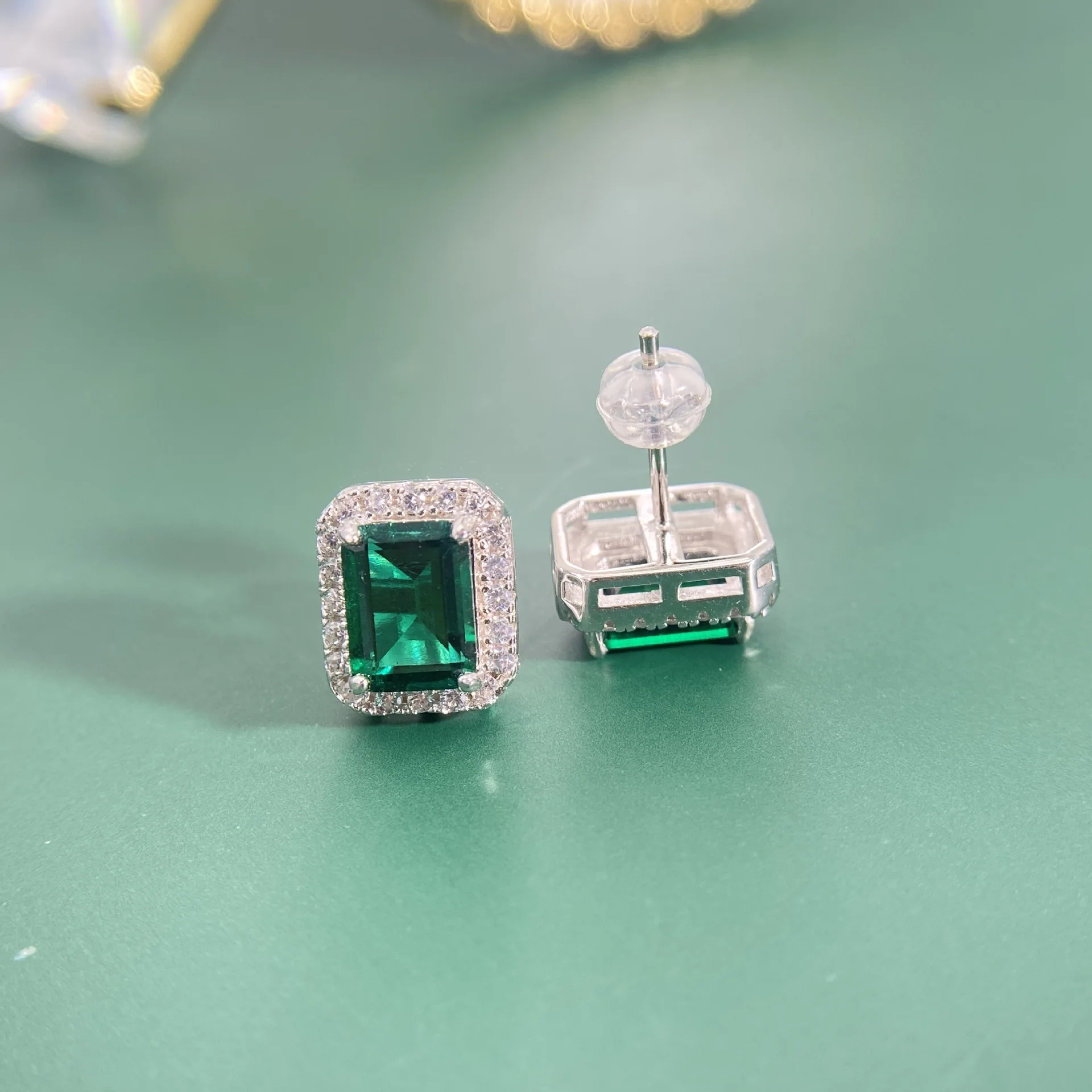 PANSYSEN Charms 925 Sterling Silver Emerald Vytvorené Moissanite Stud Náušnice pre Ženy Výročie Náušnice Módne Šperky