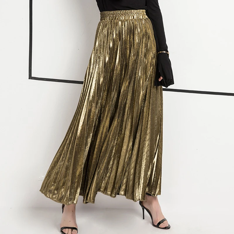 Paríž Dievča Módneho Vysoký Pás Big Swing Sukne Márie Zlato Členok-Dĺžka Skladaný Sukne Ženy Veľké Veľkosť Oblečenia
