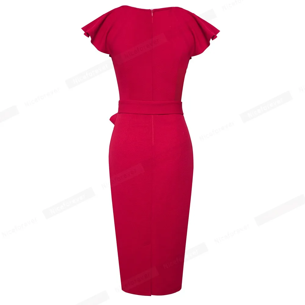 Pekné-navždy Elegantné Pure color Prehrabať Rukáv Úrad Práce vestidos Business Strany Bodycon Ženy Ceruzka Šaty B577
