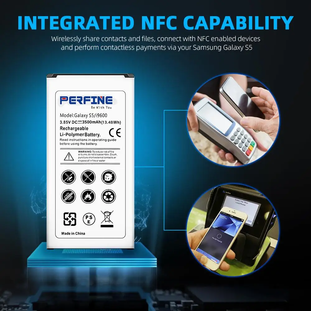 Perfine 2ks Batérie S5 G900f Batéria 3500mAh pre S5 Sam sung G alaxy S5 i9600 pomocou funkcie NFC