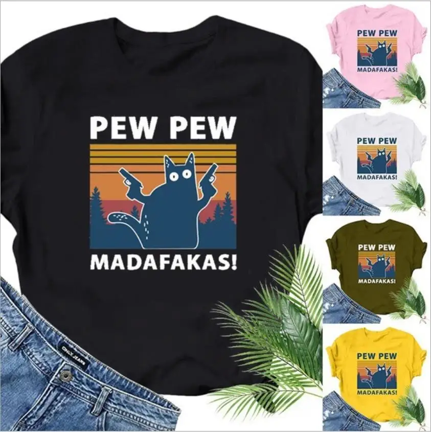 Pew Pew Madafakas Tlačiť T-shirts Ženy Lete Roku 2020 Grafické Tees Vtipné Tričká Pre ženy tshirts Voľné Posádky Krku Harajuku Topy
