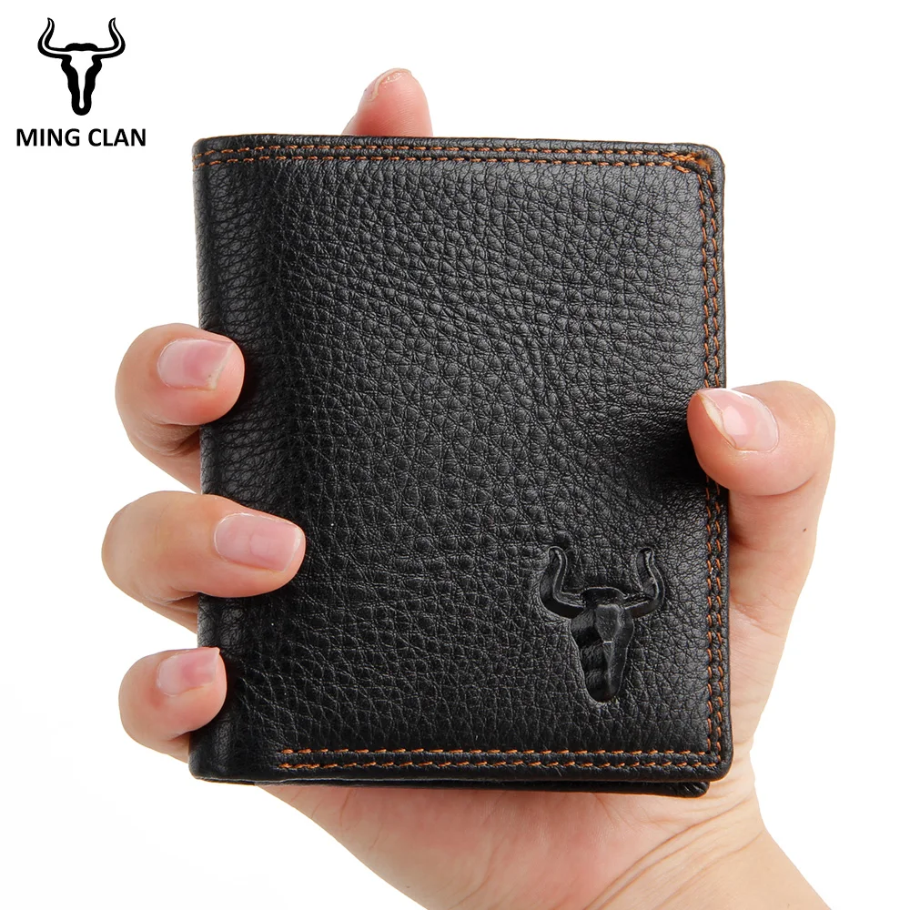 Peňaženka Mužov Cowhide Kožené Malá Peňaženka Black Flip ID Držiteľa Karty Mini Kreditnej Karty, Peňaženku, Tenké Peňaženky so Zipsom na Mince Vrecku