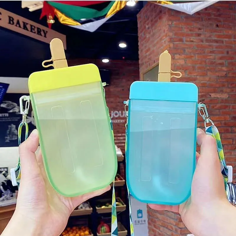 Plastové Fľaše s Vodou Roztomilé Sladké zmrzlina Fľaša na Vodu S Slamy Fľaša Anti-jeseň Tvorivé Prenosné Popsicle Pohár na Vodu Deti