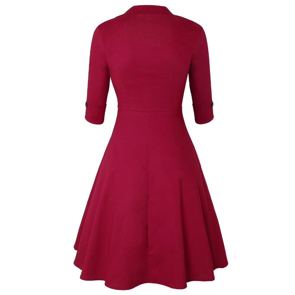 Plus Veľkosť 5XL Hepburn 50. Vintage Šaty V Krku 3/4 Dlhý Rukáv Swing Party Šaty-Line Červená Ženy Gotické Šaty Vestidos