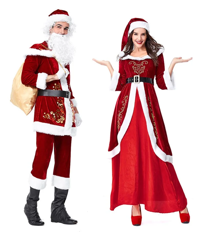 Plus Veľkosť XXL Dospelých Párov Vianočný Kostým Santa Claus Maškaráda Strany Vianoce, Nový Rok Kostým Pre Ženy/Muži Veľká Veľkosť