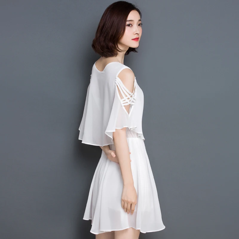 Plus Veľkosť Ženy Oblečenie Šaty 2021 Lete Kórejský Vestidos Tenké Retro Čierna Biela Šifón Šaty S Krátkymi Rukávmi Žena A1111