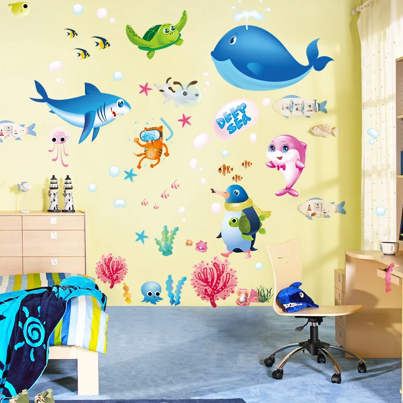 Podvodná hviezdice ryby bublina stenu, nálepky pre obývacej izby cartoon kúpeľňa detská izba domáce dekorácie stenu