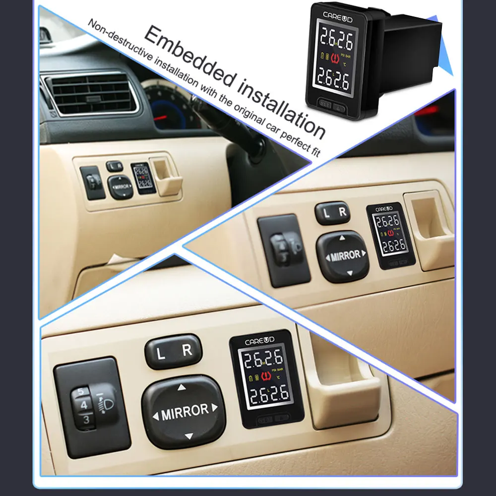 Pre Honda Civic CRV Crosstour U912 Auto Bezdrôtové monitorovanie tlaku v pneumatikách Tlak vzduchu v Pneumatikách Systém Monitorovania S 4 Snímač LCD Displej Embedded Monitor