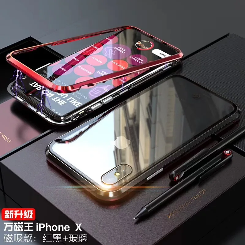 Pre iPhone 11 Pro Max Prípade Xs Max Xr X 10 8 7 6 6 Plus SE 2020 Magnetické Adsorpcie Kráľ Kovový Nárazník Tvrdené Sklo Panel Kryt