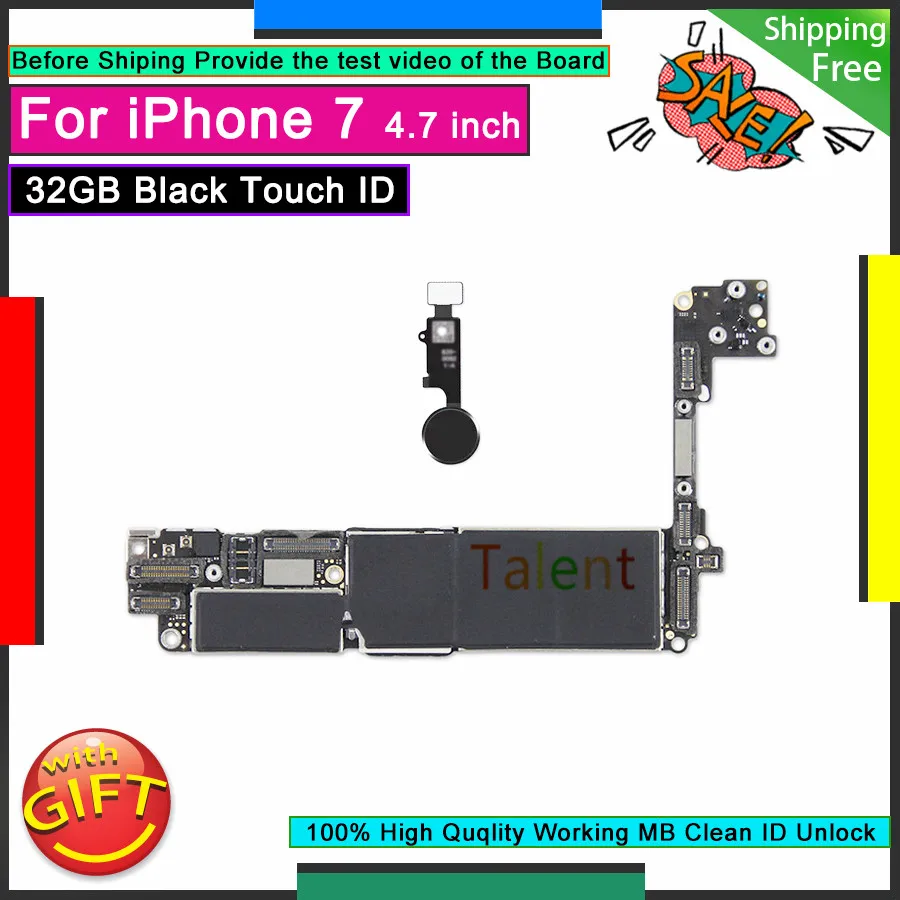 Pre IPhone 7 Doske 32GB Black Touch ID Tlačidlo Domov Odomknutý, Originál Doske Dobré Pracovné Logic Board Testované Funkcie