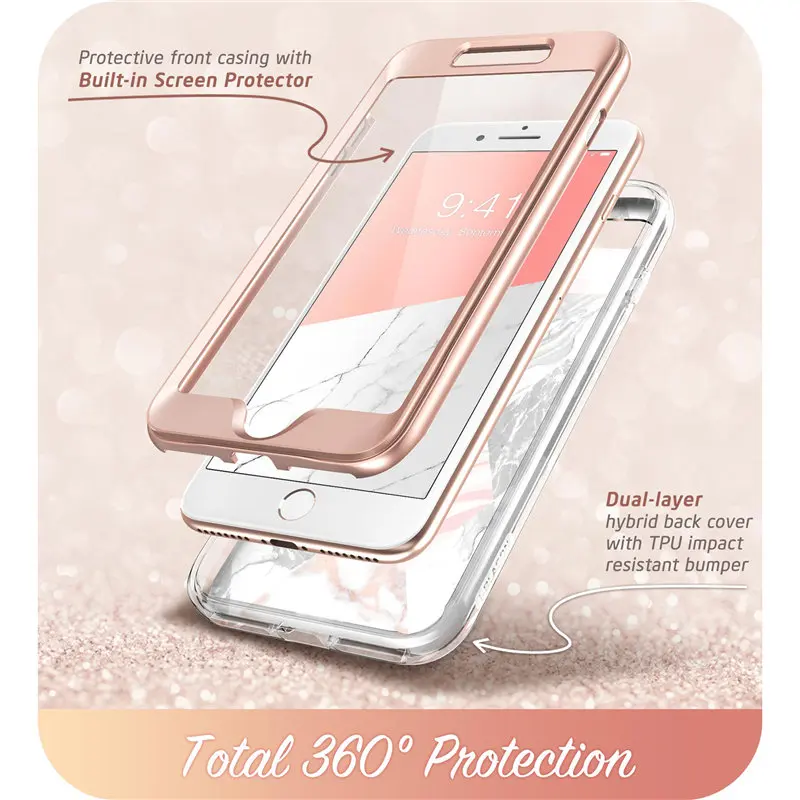 Pre iPhone 7 Plus / 8 Plus Prípade 5.5 palcový i-Blason Cosmo Full-Telo Ružový Mramor Nárazníka puzdro s vstavaným-in Screen Protector
