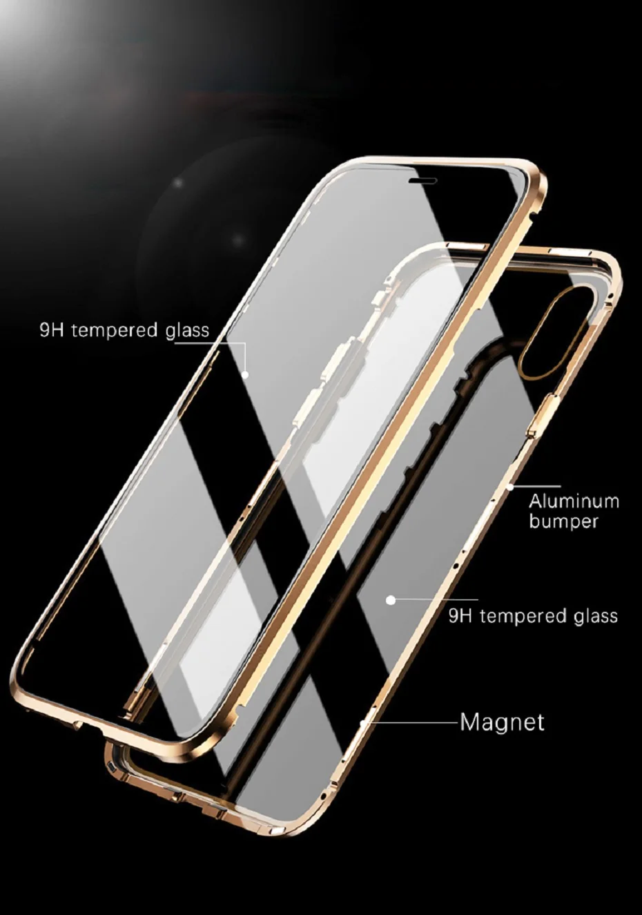Pre IphoneX Kryt Prednej Black obojstranný sklo Kovové Magnetické puzdro pre iPhone XS MAX iPhone XR X 7 8 Plus Telefón Magnet Kryt