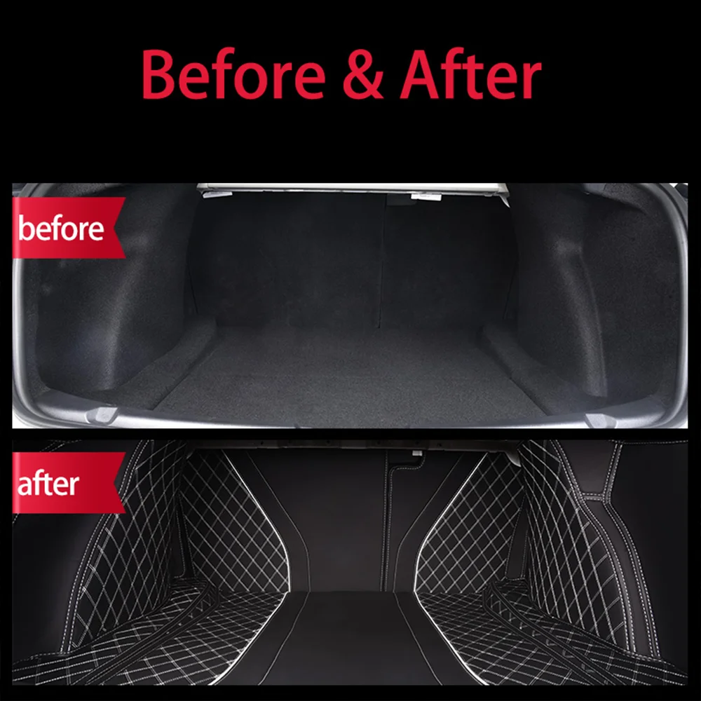 Pre Tesla Model 3 Nosenie-odolná Koža Nečistotami-odolná Podložka Interiérové Doplnky Auto Zadné Ostrohové Box Vankúš Rohož batožinového priestoru