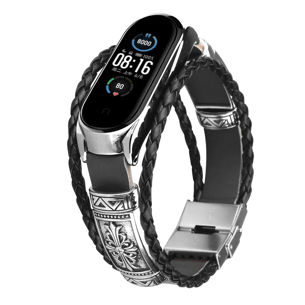 Pre Xiao Mi Pásmo 5 4 3 NFC Inteligentný Náramok Watchband Kožená Väzba+Kovový Rám Náramok Pre Miband 3 4 5 Mi5 Mi 4 Correa Pásma