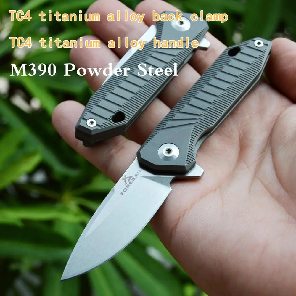 PREDNÉ M390 Prášok Oceľový Skladací Nôž taktické prenosné TC4 titán fréza mini pocket utility nože záchranu výchovy k DEMOKRATICKÉMU občianstvu nástroje