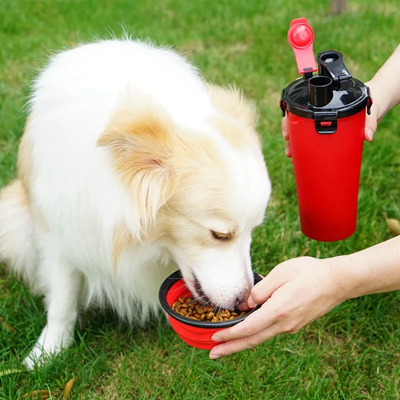 Prenosné 2 v 1 Pet Fľaša na Vodu Potravín Kontajner S Skladanie Silikónové Pet Misy Vonkajšie Cestovné Pes, Mačka Feeder Cup Pet Misy #