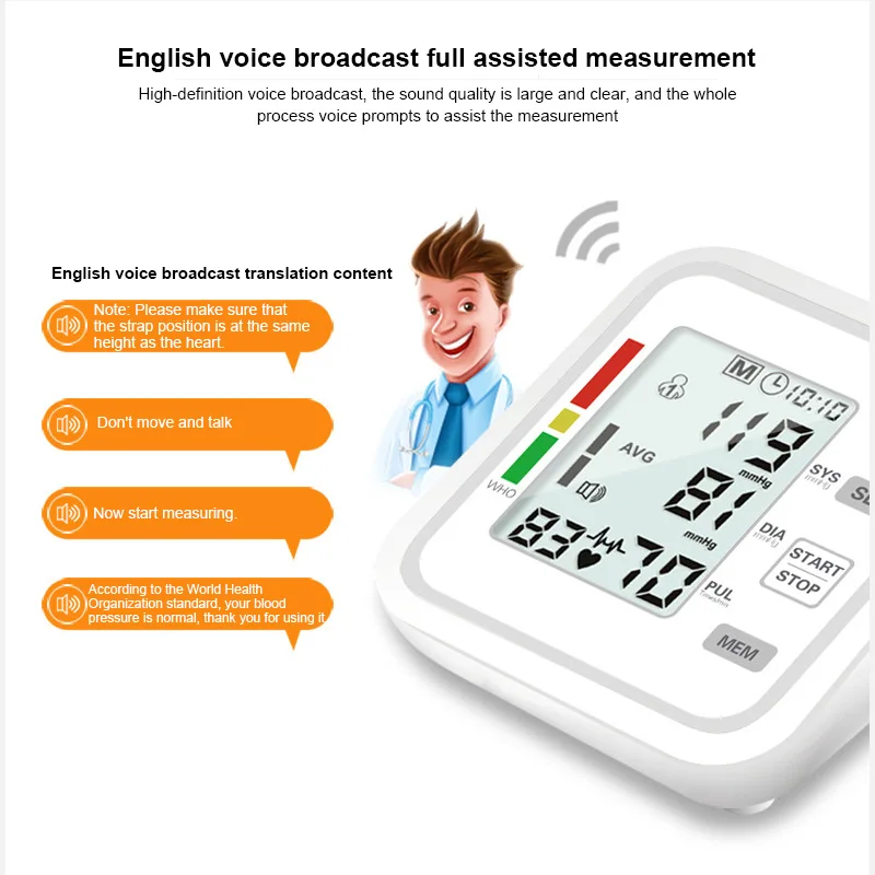 Prenosné Smart Krvný Tlak Monitor Automatické Rameno Elektronické Sphygmomanometer Domov Lekársky Digitálny Monitor Krvného Tlaku