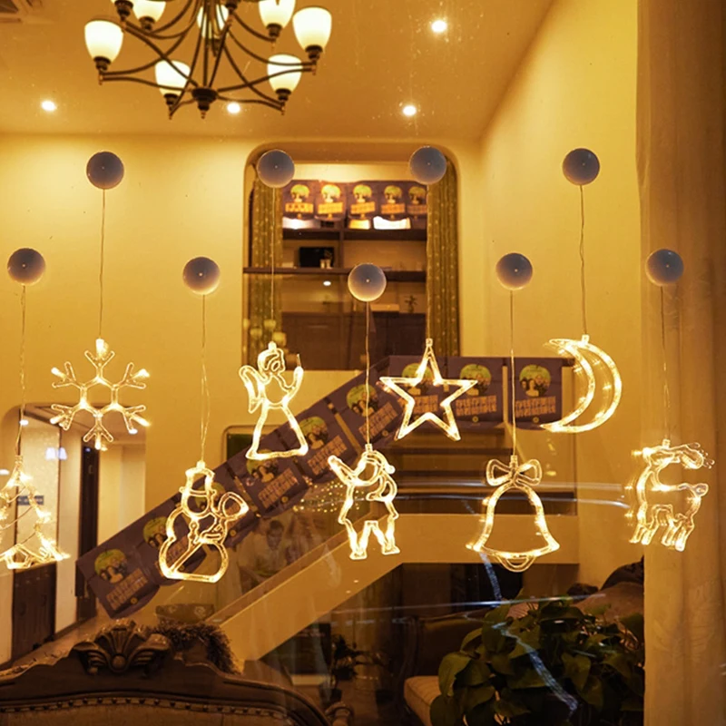 Prenosné Veselé Vianoce LED Svetlo Okno Bulík Lampa Vianočné Dekorácie Pre Domov Ako Nový, Rok Darček