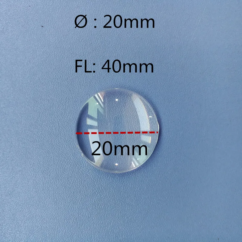 Priehľadný akrylový plano konvexné šošovky priemer 20 mm ohnisková vzdialenosť 40 mm