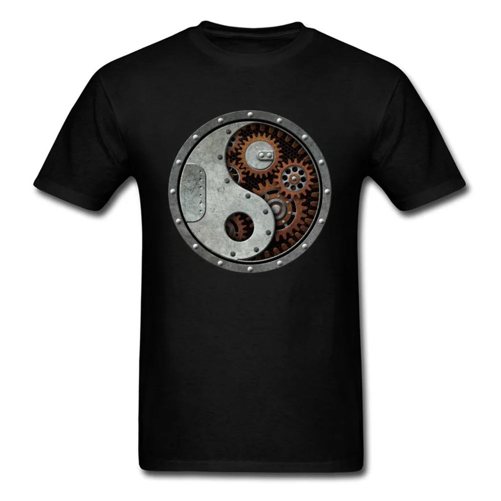 Priemyselné Steampunk Yin Yang T Shirt Mužov Čierne tričko Punk Topy Bavlna Tees 3D Gears Vytlačené Oblečenie Hip Hop Tričká