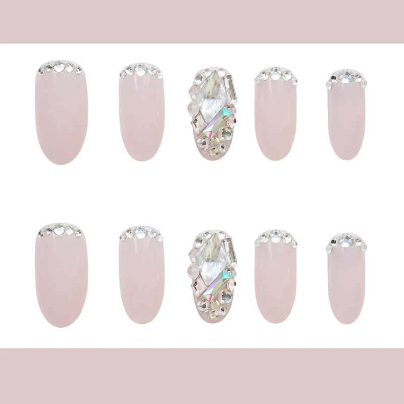 Princezná štýl Jelly ružová čistá farba s krásne diamond 3d falošné nechty Nevestu false nechty, francúzska 24pcs s lepidlom plný nechtový tip