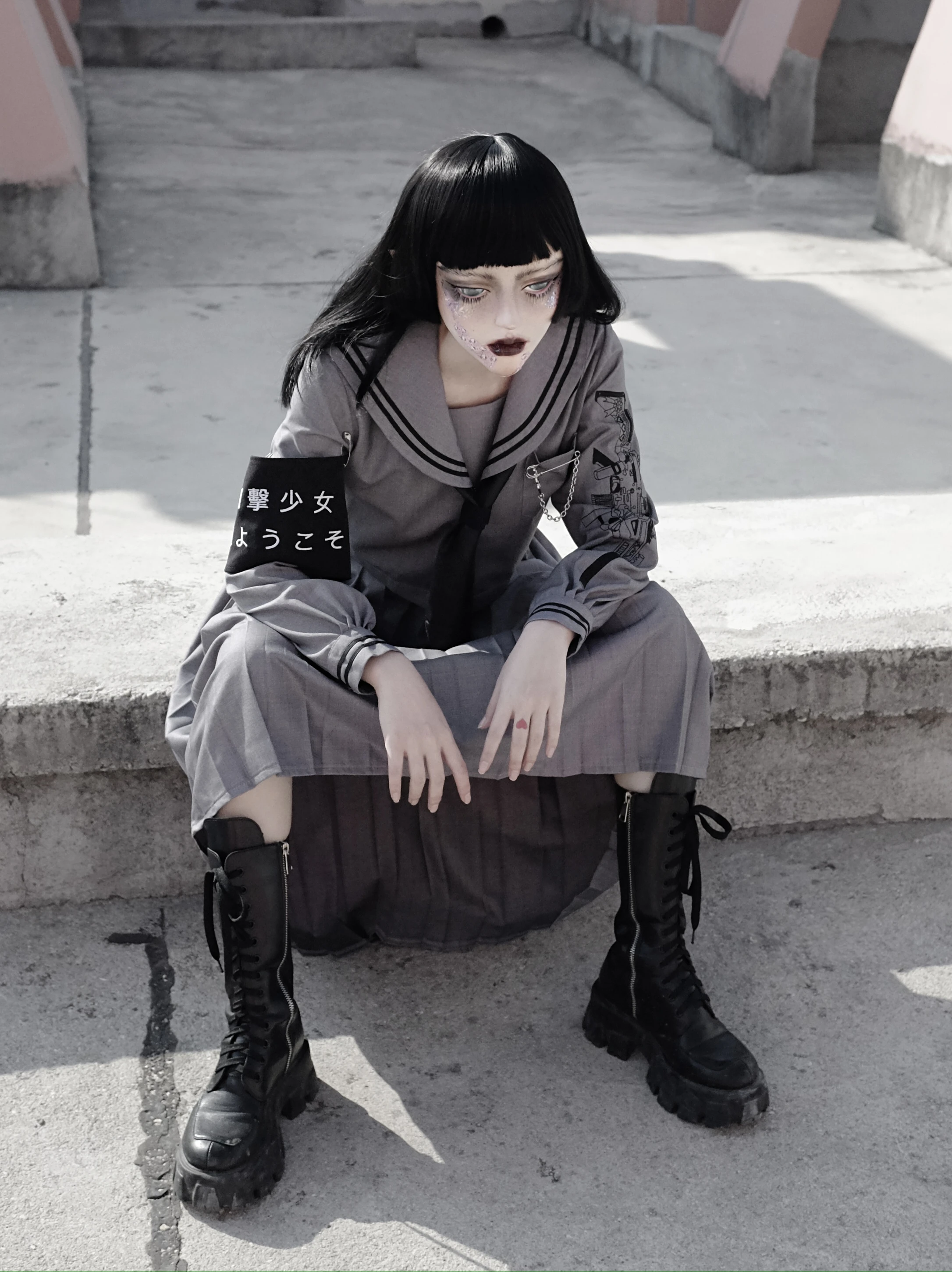 Prispôsobený Sniper Dievča Výšivky Zlé JK Jednotné Oblek Sivej gotický japonský dve dielna sada sukne dámske oblečenie