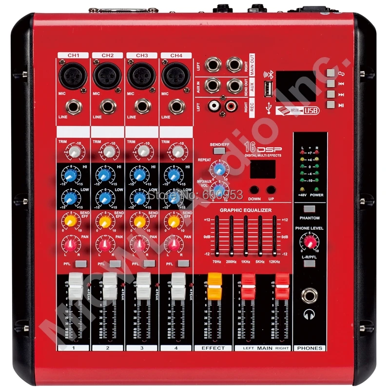 Pro Red 4 Kanál 800W watt Karaoke Fáze Power Mixer Mixing Console Zvuku Hlasu Procesor Bezdrôtová PMR401-AMP
