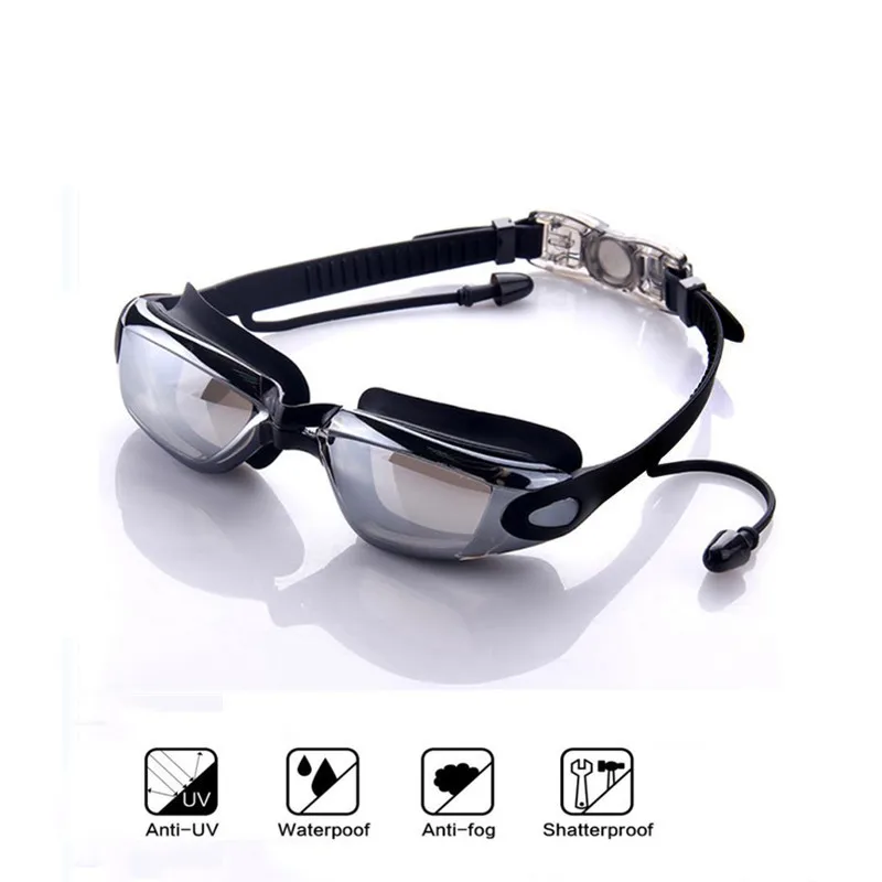 Profesionálne Plavecké okuliare HD Anti-Fog UV nastaviteľné okuliare pás plávať okuliarov pre dospelých Nepremokavé diopter Športové Okuliare