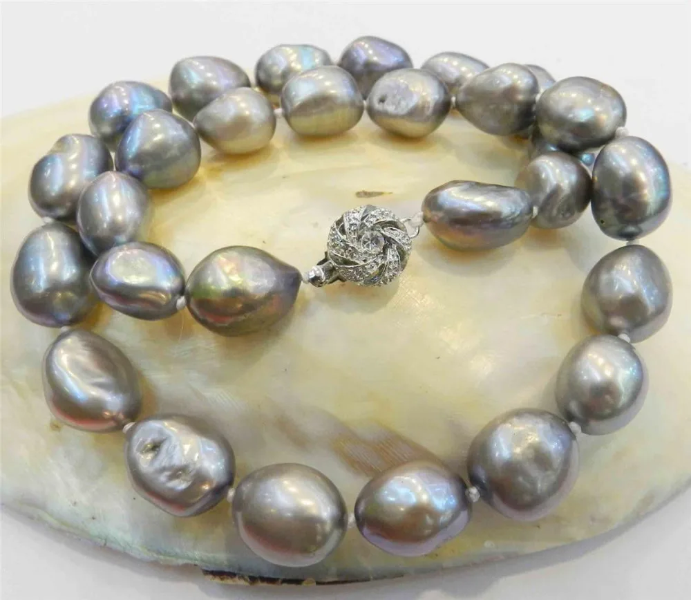 Prírodné perly šperky Womans darček VEĽKÉ STRIEBRO ŠEDÁ REÁLNE BAROKOVÝ umelo PESTOVANÉ PERLY NÁHRDELNÍK Páky Jemný strieborný háčik