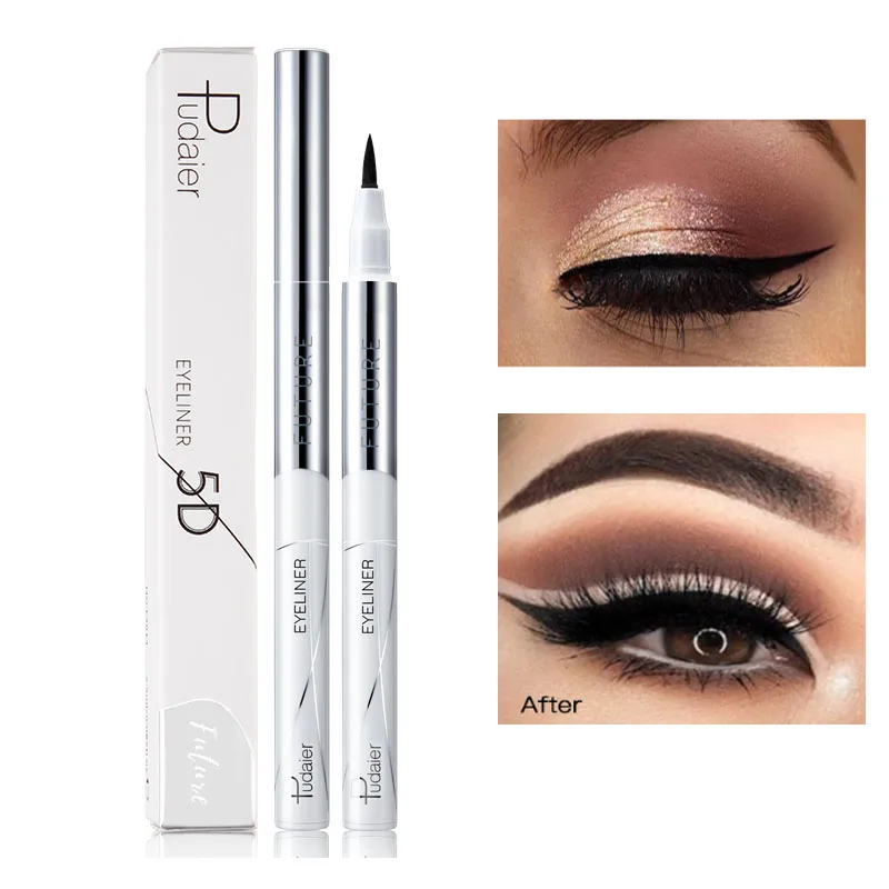Pudaier make-up 5D kvapaliny kontúrovacia ceruzka nepremokavé dlhotrvajúci rýchle suché mäkké hlava black eye liner pen PD060