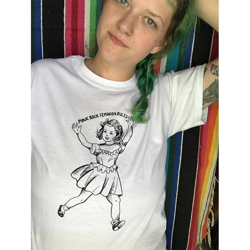 Punk Rock Feminism Pravidlo Roztomilý Dievča Tlač Vintage Žena Biela Bavlna Grafické Tričko Krátky Rukáv Voľné Grunge Lumbálna 80. rokov, 90s tričko