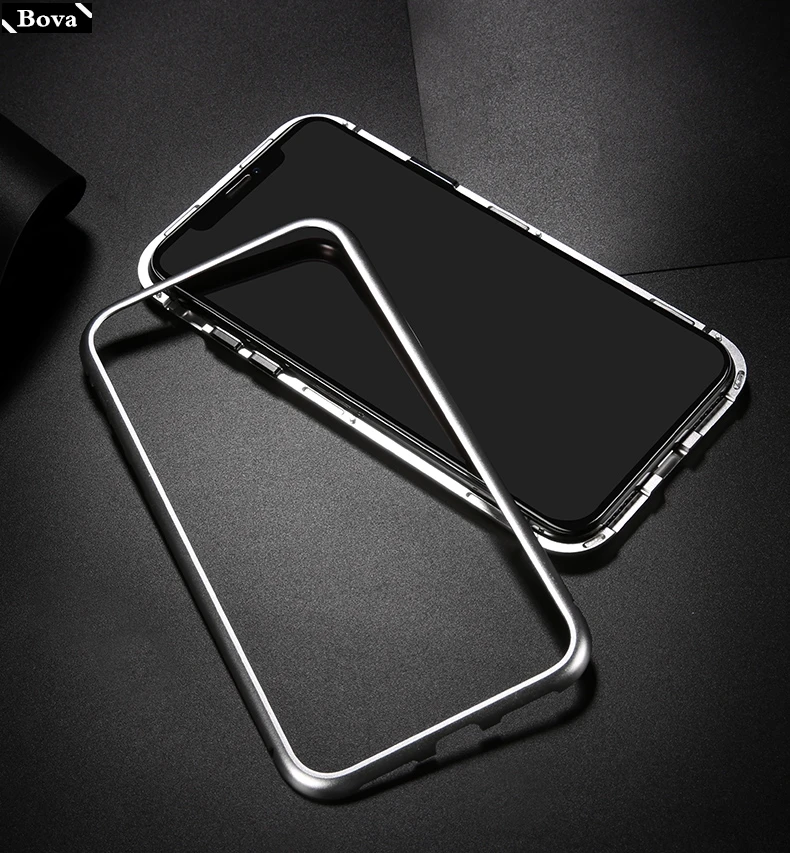 Puzdro pre iPhone 7 8 X Plus Ultra Tenké nárazník + sklo zadný kryt Magnetické adsorpcie telefón puzdro pre iPhone X 7 8