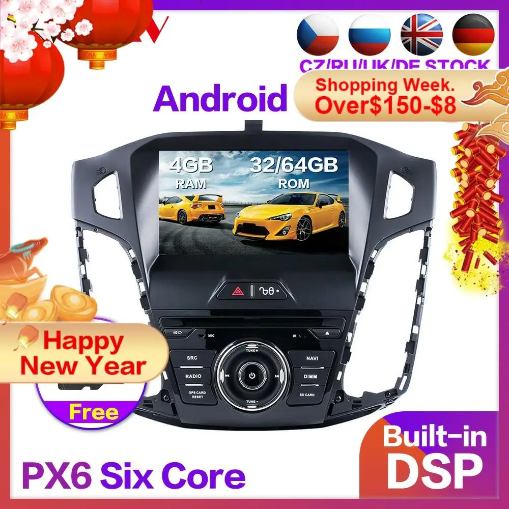 PX6 DSP 4G+64 G Android 9.0 autorádio DVD Prehrávač Multimediálnych Stereo Pre Ford focus na roky 2012-Audio-Video, stereo GPS Navi vedúci jednotky