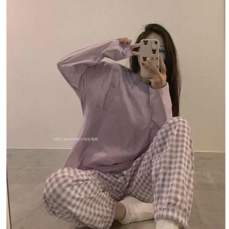 Pyžamo pre Dievčatá Spánku Topy + Kockované Nohavice Domáce Oblečenie pre Ženy Plavky Pijamas Pyžamo Femme Sleepwear